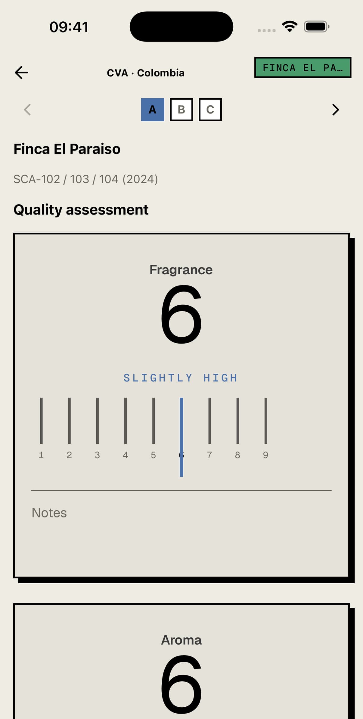 CVA scoring screen using the one-to-nine affective scale